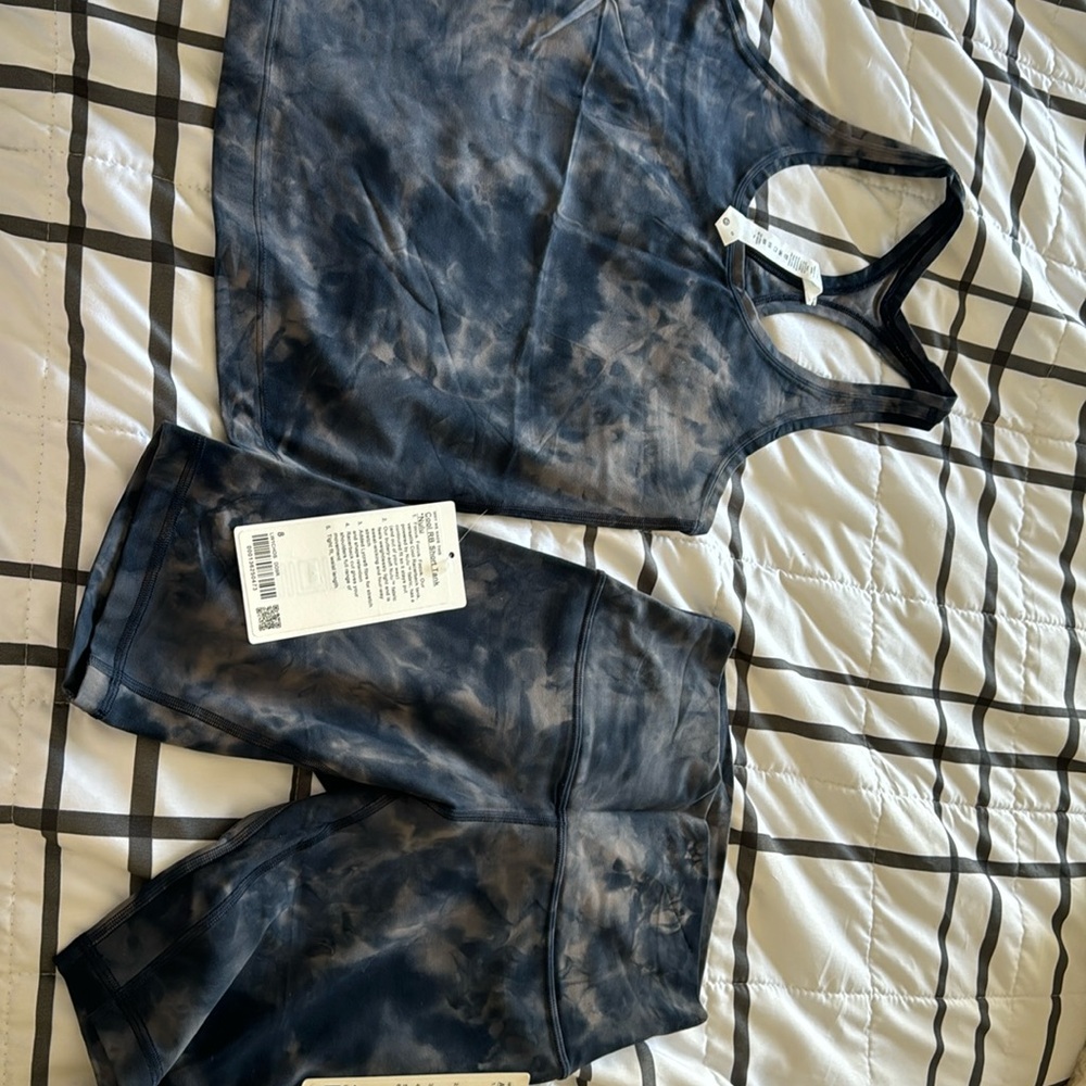 Matching Lululemon set tank top and biker shorts